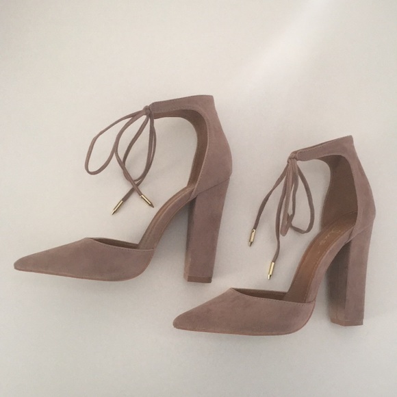 Taupe Suede Lace-Up Heels - Picture 3 of 5